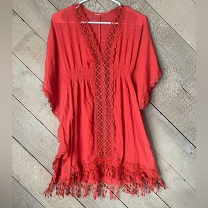 Unbranded Burnt Orange Swim Coverup With Lace Cutouts